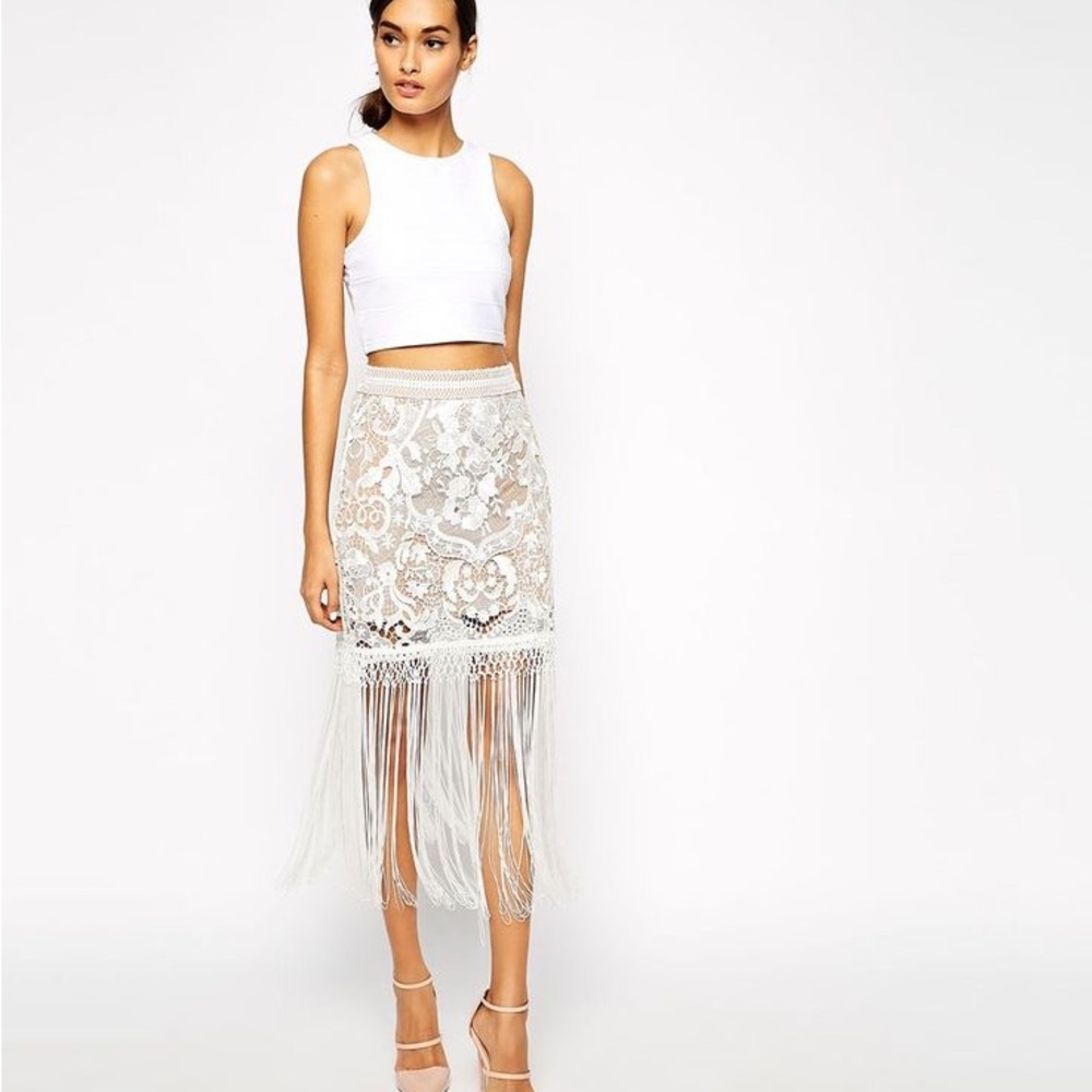 Self-Portrait Ivory Lace Dress with Fringe - Picture 5 of 8